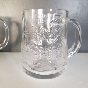Vintage Arcoroc Winter Wonderland Glass Mugs coffee, cocoa, tea, Hot Chocolate